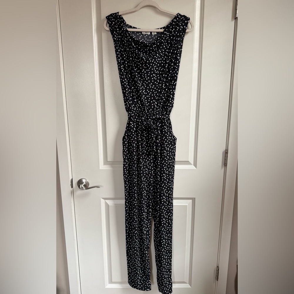 Cato Black and White Dot Jumpsuit Womens Size Medium Pockets